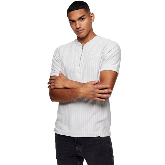 Topman Other - TOPMAN PINSTRIPE BASEBALL POLO IN GRAY WITH ZIPPER CLOSURE
